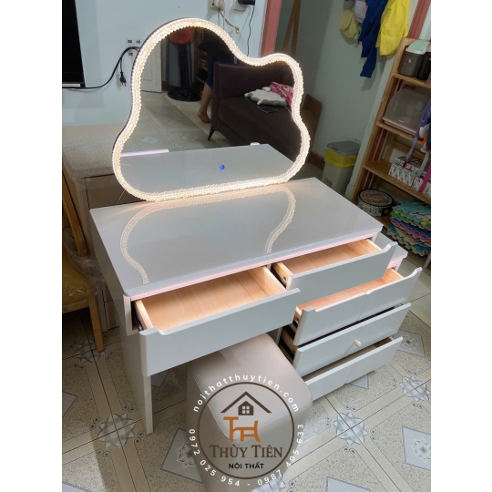 Bộ bàn ghế trang điểm hiện đại nhập khẩu hàng sơn 2k siêu đẹp- ảnh giao khách