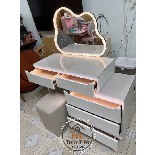 Bộ bàn ghế trang điểm hiện đại nhập khẩu hàng sơn 2k siêu đẹp- ảnh giao khách