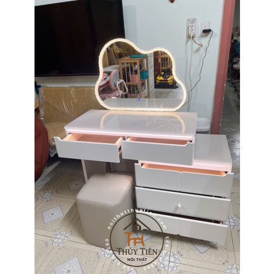 Bộ bàn ghế trang điểm hiện đại nhập khẩu hàng sơn 2k siêu đẹp- ảnh giao khách