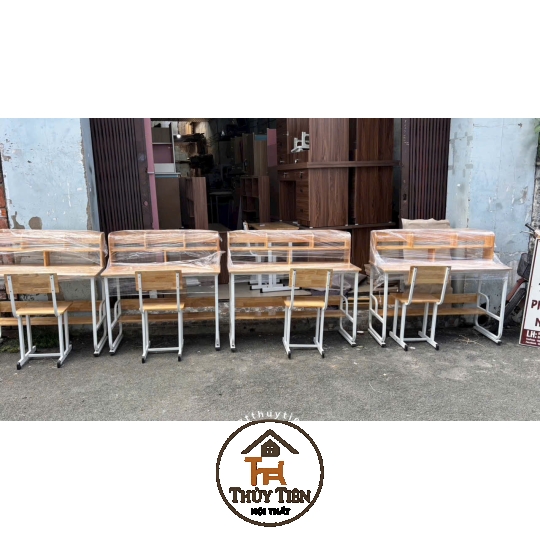 Bàn học sinh chân sắt mặt gỗ cao su tự nhiên - 001