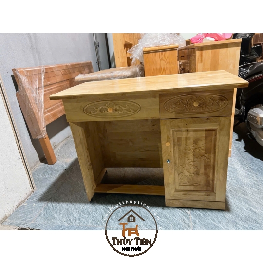 Bàn làm việc gỗ cao su tự nhiên 1m, 1m2, 1m4  BLVGCS 007