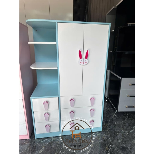 Tủ quần áo trẻ em MDF lõi xanh có kệ ngoài
