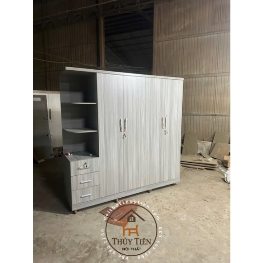 Tủ Quần Áo MDF cửa mở Kệ Kéo Ngoài- TQAMDF 008