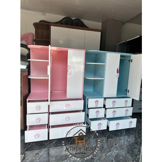 Tủ quần áo trẻ em MDF lõi xanh có kệ ngoài
