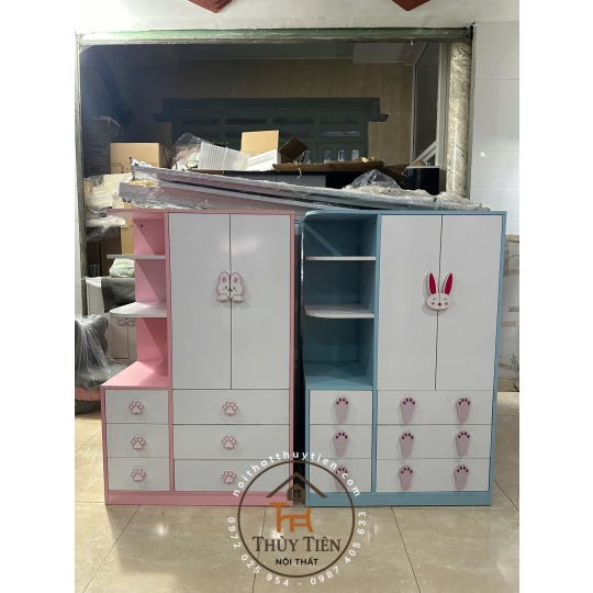 Tủ quần áo trẻ em MDF lõi xanh có kệ ngoài