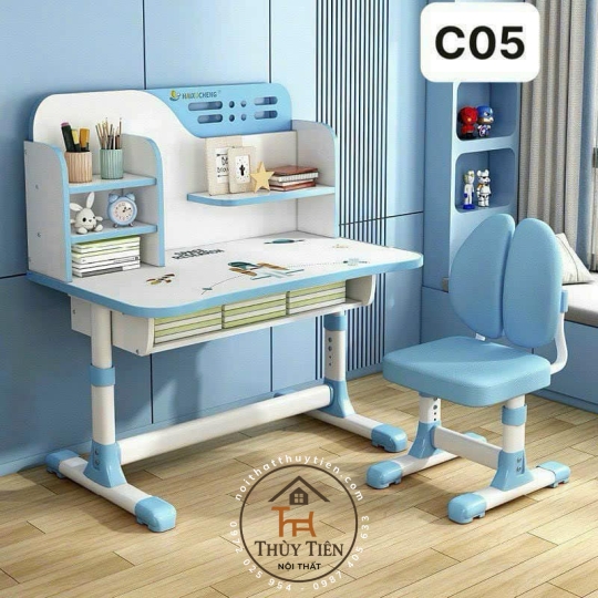 Bộ bàn học sinh- Bàn học sinh chống gù, chống cận,  có kệ sách mới, ghế xoay 360 độ có bánh xe