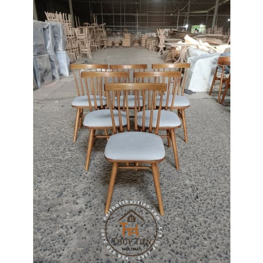 Bộ bàn ăn gỗ tròn 6 ghế 7 nan