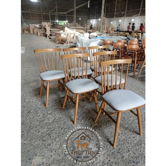 Bộ bàn ăn gỗ tròn 6 ghế 7 nan