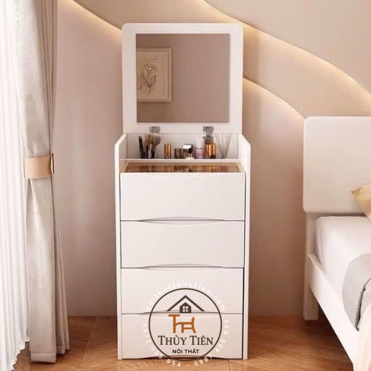 Bàn trang điểm thông minh gấp gọn đa năng gỗ MDF hàng sơn 2K màu chuẩn đẹp kèm gương led 3 màu