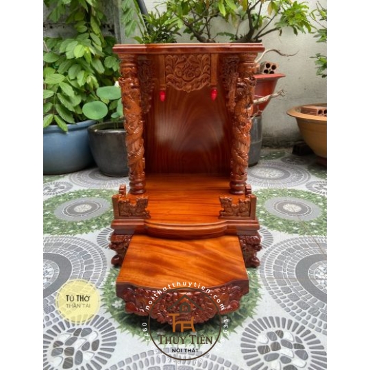 Bàn thờ thần tài ông địa cột rồng- Gỗ Xà Cừ
