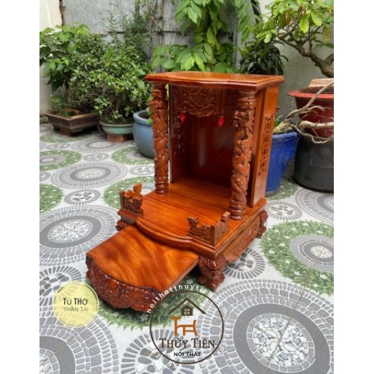 Bàn thờ thần tài ông địa cột rồng- Gỗ Xà Cừ