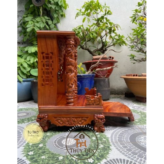 Bàn thờ thần tài ông địa cột rồng- Gỗ Xà Cừ
