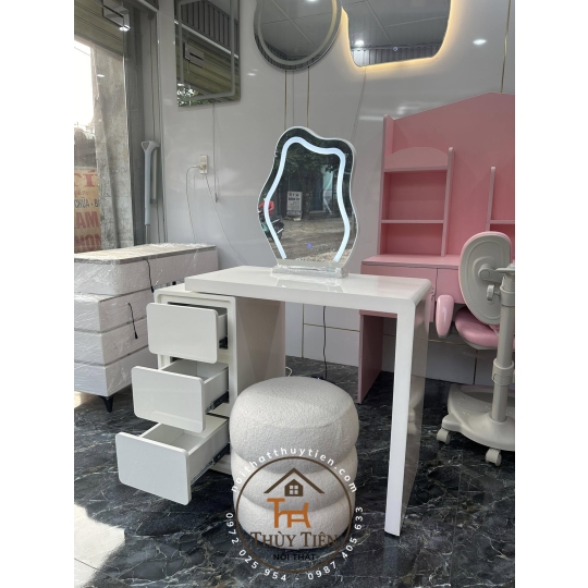 Bàn trang điểm sơn trắng kem