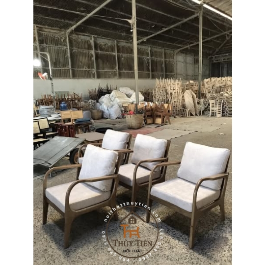 Sofa tay cong gỗ cao su