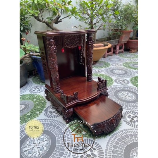 Bàn thờ thần tài ông địa cột rồng- Gỗ Xà Cừ