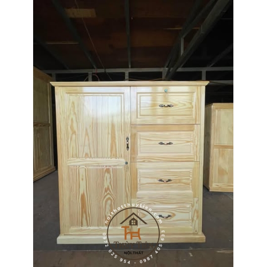 Tủ quần áo trẻ em gỗ thông nguyên khối