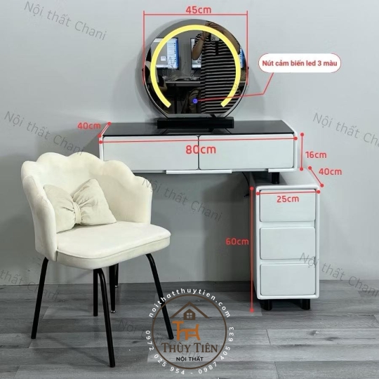 Bàn trang điểm mặt kính kèm ghế gương