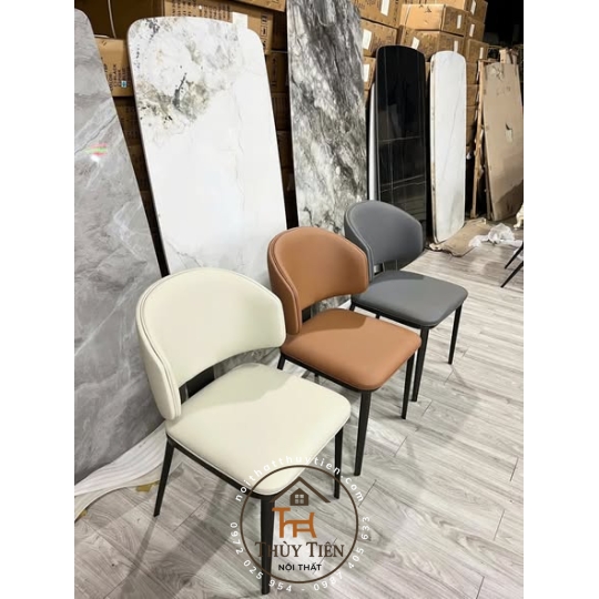 Ghế ăn Leon nhập khẩu cao cấp, ghế bọc da PU, chân côn bọc ống đồng 