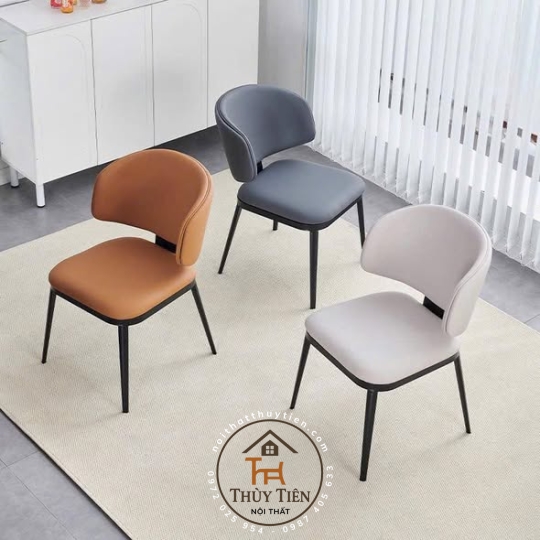 Ghế ăn Leon nhập khẩu cao cấp, ghế bọc da PU, chân côn bọc ống đồng 