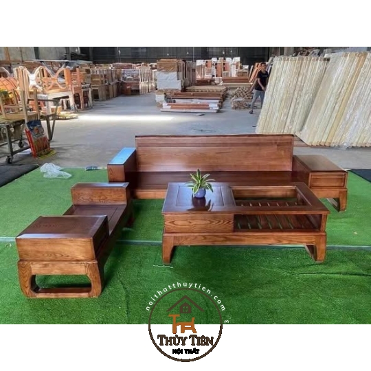Bộ bàn ghế salon 1 văng gỗ sồi