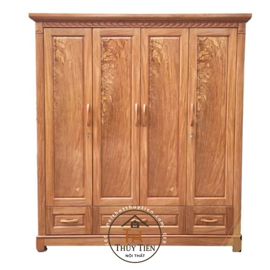 Mẫu tủ quần áo gỗ gõ đỏ toàn bộ