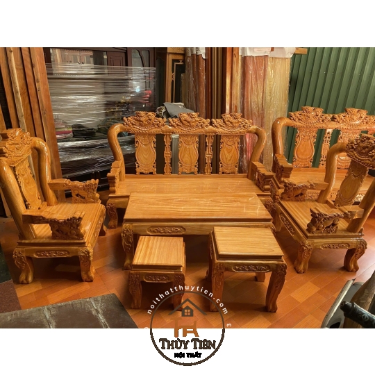 Bộ salon gõ đỏ nghê đỉnh cột 10, 12