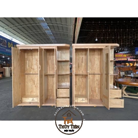 Tủ quần áo gỗ sồi phủ có kệ ngoài
