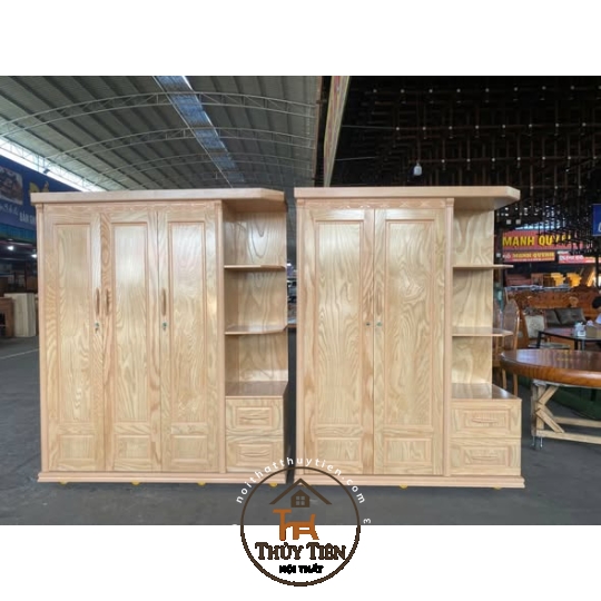 Tủ quần áo gỗ sồi phủ có kệ ngoài