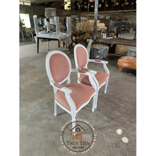 Ghế louis có tay Sơn trắng màu Hồng ngọt ngào