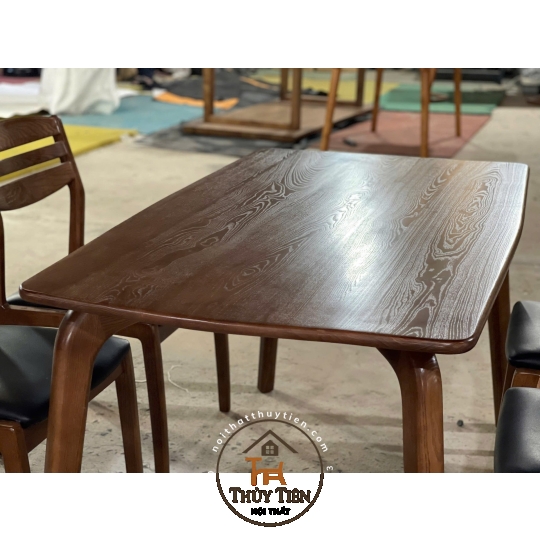 Bộ bàn ăn chân cong kết hợp ghế ăn gỗ ash