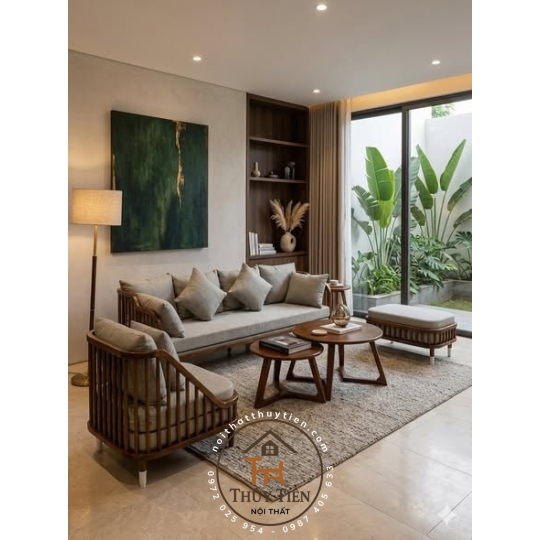 Bộ sofa kết hợp cặp bàn chân V gỗ ash