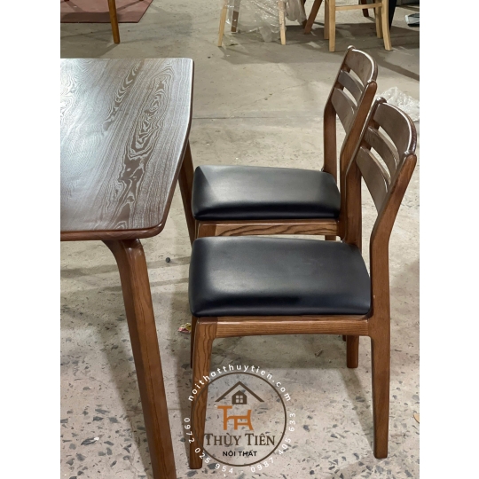 Bộ bàn ăn chân cong kết hợp ghế ăn gỗ ash