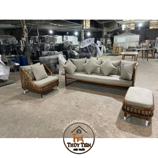 Bộ sofa kết hợp cặp bàn chân V gỗ ash