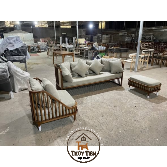 Bộ sofa kết hợp cặp bàn chân V gỗ ash