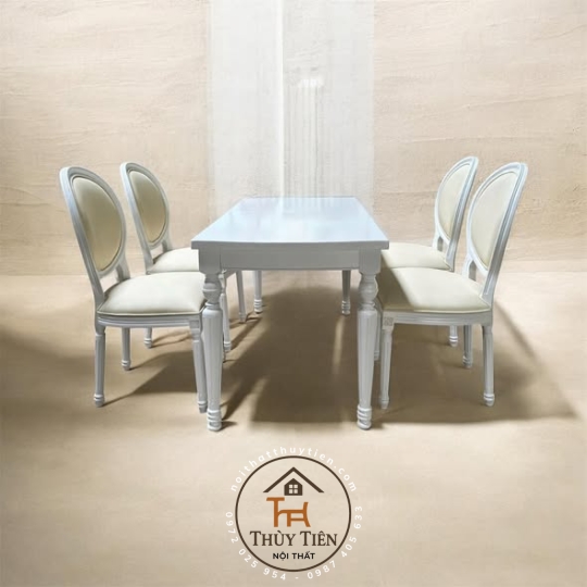 Bộ bàn ăn Louis trắng thanh lịch sang trọng tinh tế