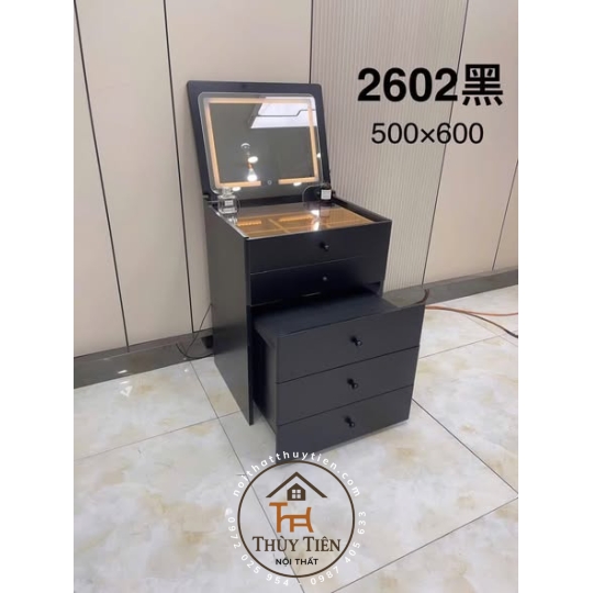 Bàn trang điểm thông minh nhập khẩu gấp gọn đa năng gỗ MDF hàng sơn 2K màu chuẩn đẹp kèm gương led 3 màu