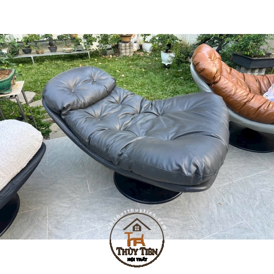 Ghế thư giãn 𝐍𝐨𝐫𝐝𝐢𝐜 cao cấp bọc da êm ái, ghế xoay đọc sách phòng khách, decor phòng ngủ