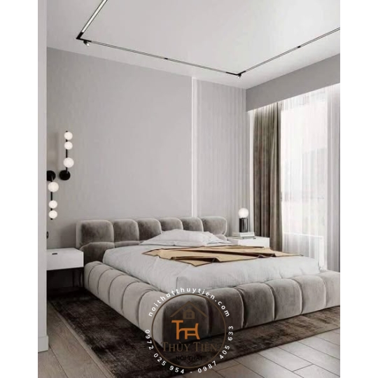 Giường bánh mì bọc nỉ nhung, vạt khung sắt