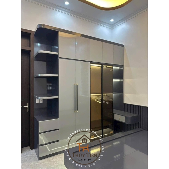 Mẫu  tủ quần áo gỗ MDF lõi xanh lõi nâu đơn sắc cho khách tham khảo ạ