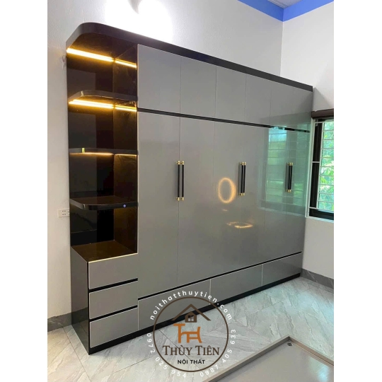 Mẫu  tủ quần áo gỗ MDF lõi xanh lõi nâu đơn sắc cho khách tham khảo ạ