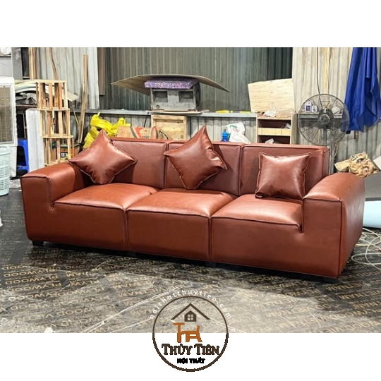 Sofa thiết kế da nâu theo yêu cầu khách