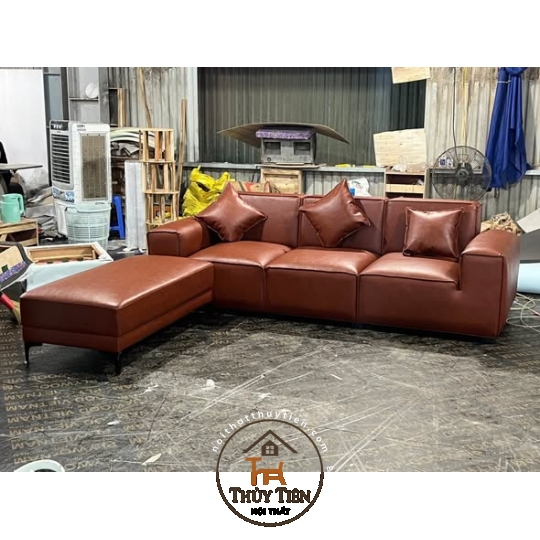 Sofa thiết kế da nâu theo yêu cầu khách