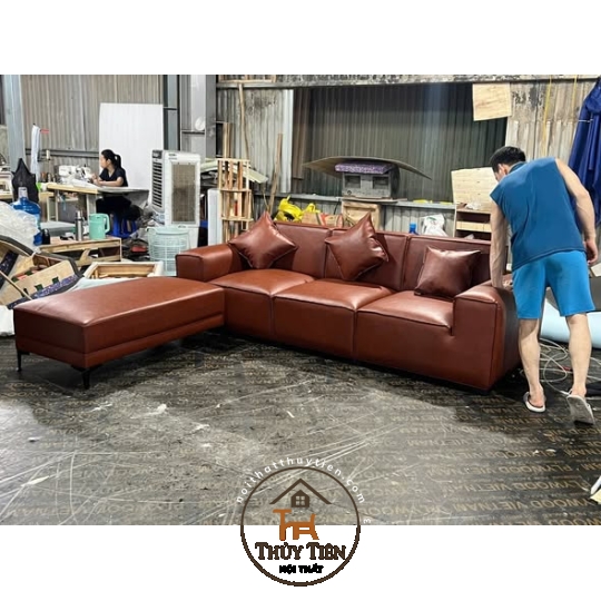 Sofa thiết kế da nâu theo yêu cầu khách