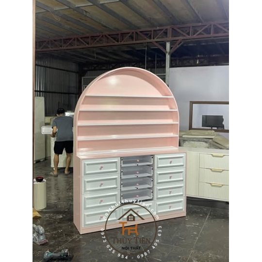Tủ decor trang trí- tủ nail màu trắng hồng siêu xinh