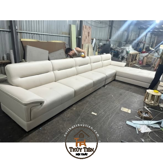 Sofa góc L trắng kem