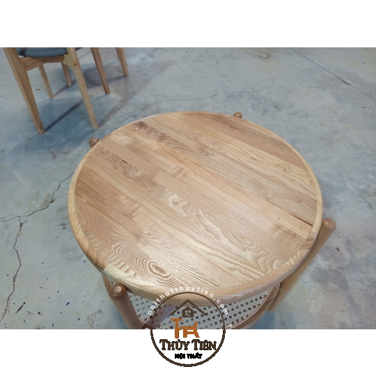 Bàn trà 2 tầng mây Khung gỗ ash