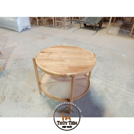 Bàn trà 2 tầng mây Khung gỗ ash