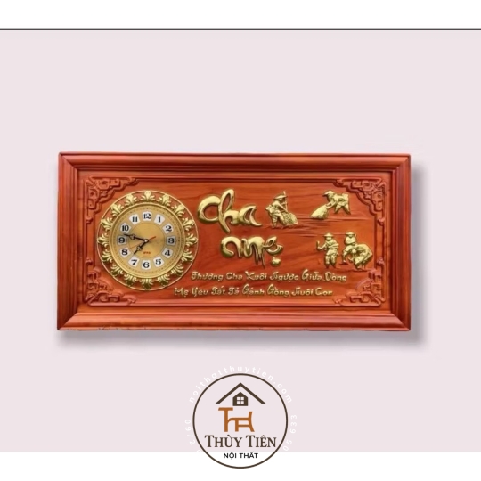 Tranh Đồng Hồ Treo Tường Gỗ Hương Điêu Khắc Nguyên Tấm chữ Cha Mẹ