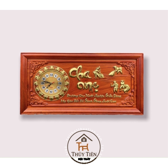 Tranh Đồng Hồ Treo Tường Gỗ Hương Điêu Khắc Nguyên Tấm chữ Cha Mẹ