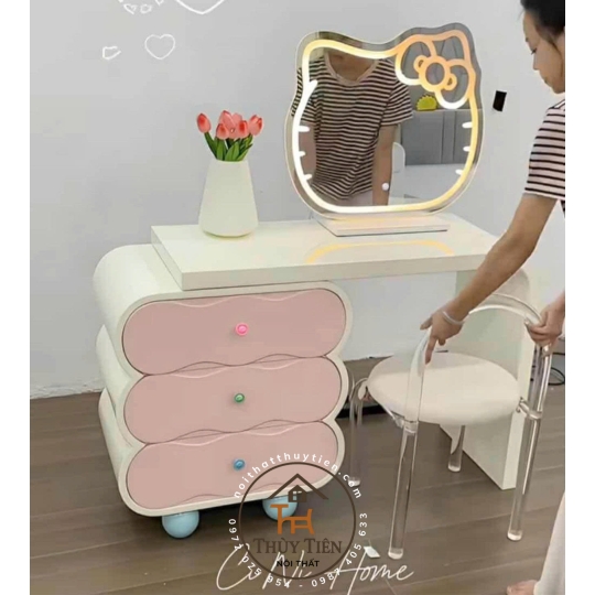 Tủ kệ bàn decor màu hồng xinh yêu